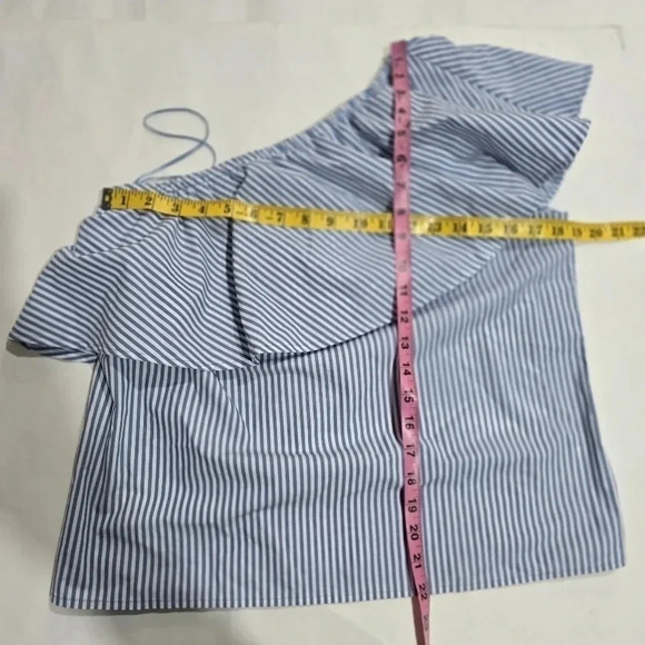 New GAP Womens One Shoulder Striped Ruffle Top Size‎ Small White Blue - Picture 3 of 9